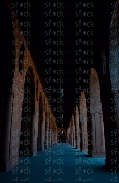 A corridor from inside the Amr Ibn Al-Aas Mosque - stock image