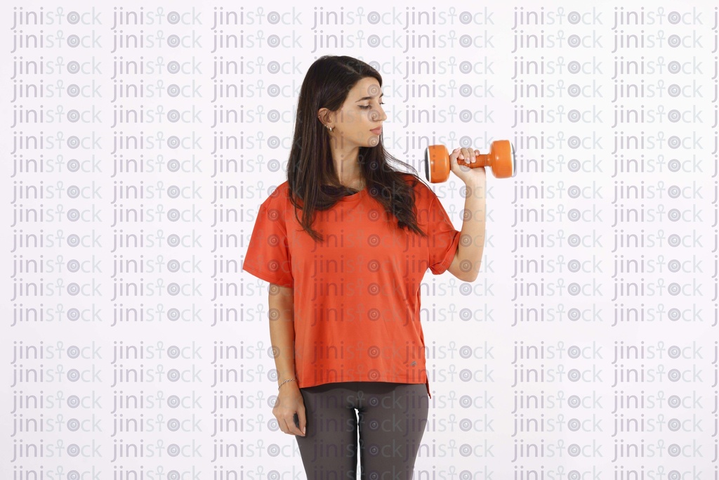 A female model working out on a isolated white background stock image