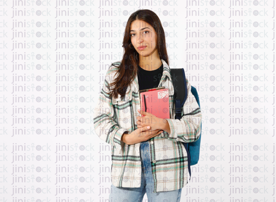 cheerful Egyptian girl with long hair going to collage