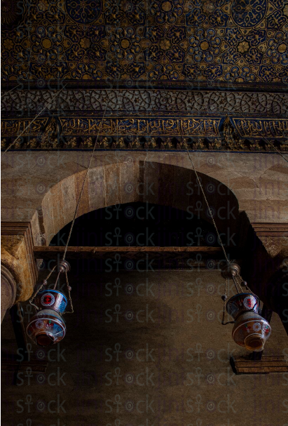 Ceiling decorated with Islamic drawings - stock image