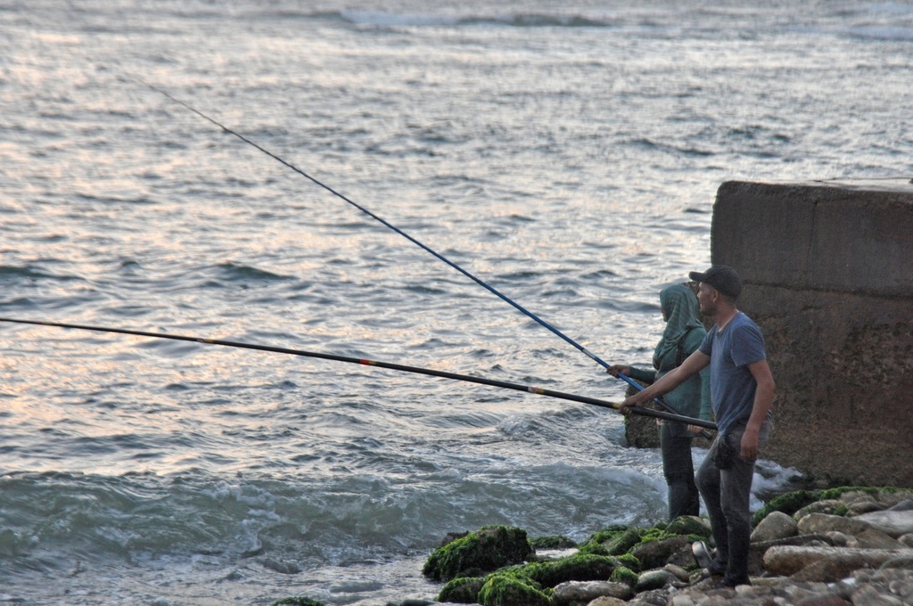 Fishing on the beaches of Alexandria- stock image الصيد على احد شواطئ الاسكندريا