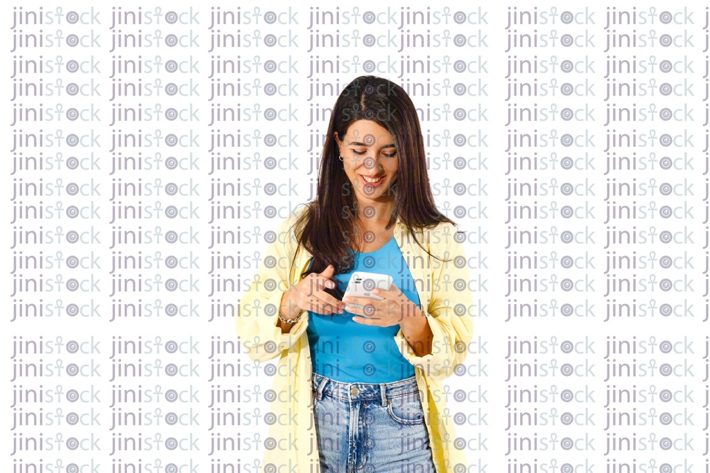 woman texting and smiling