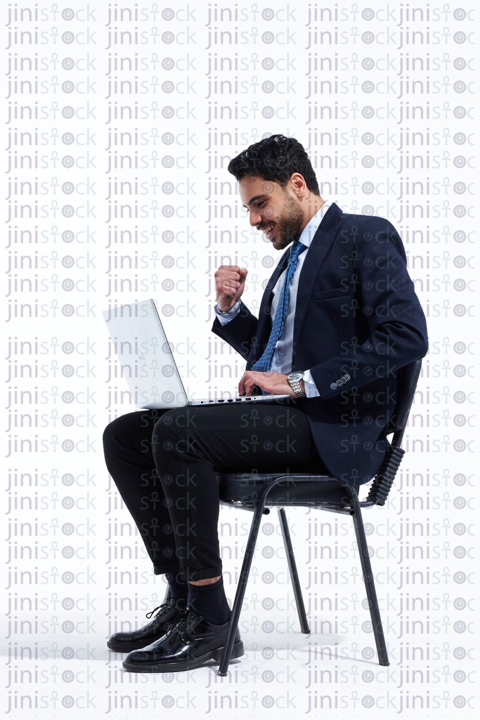 happy employee working on laptop