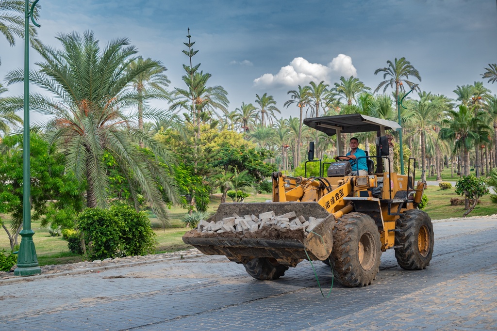 boldozer on the road stock image