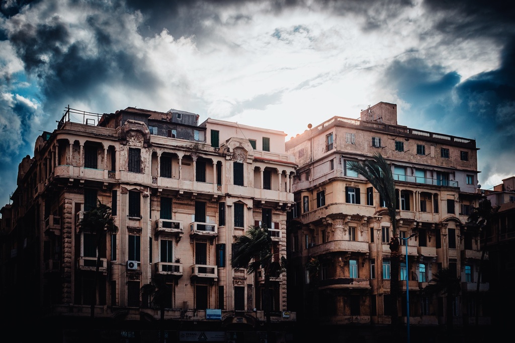 Buildings on El Bahr Street in Alexandria - stock image