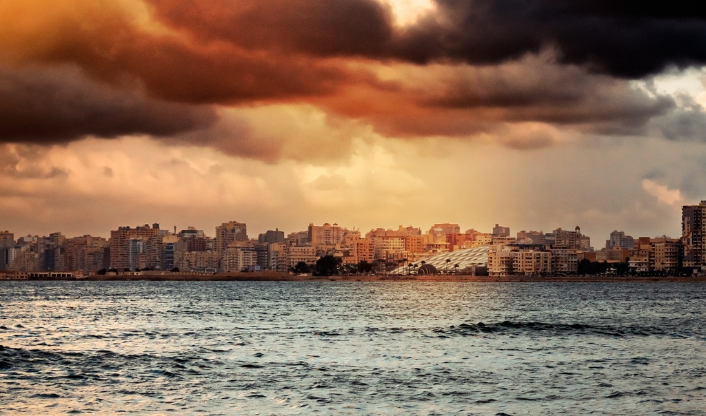 Sunset view on Alexandria beach - stock image