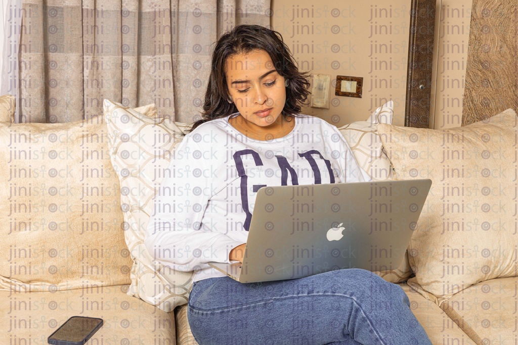 woman working on the laptop from home