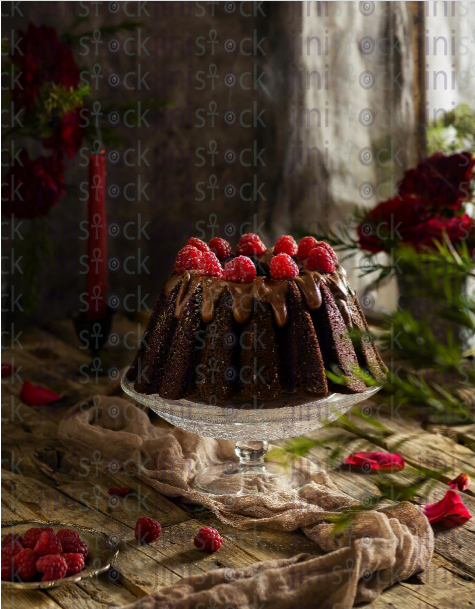 Chocolate cake with berries - stock image