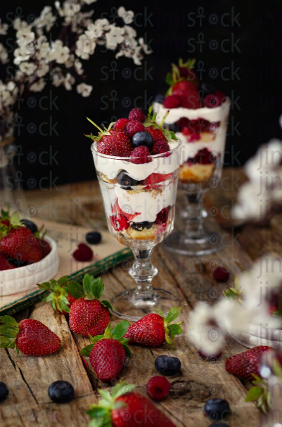 dessert with wipe cream and Berries stock image