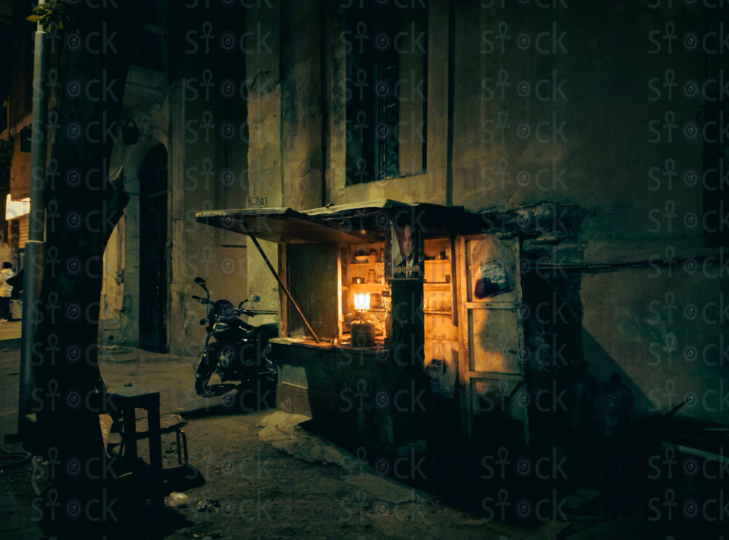 Kiosk in a Rural neighborhood at night