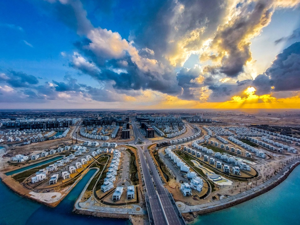 top view of El Alamin City in Egypt during sunrise