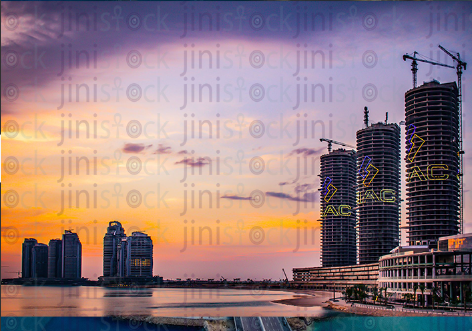 Towers of El Alamin City in Egypt during sunrise or sunset