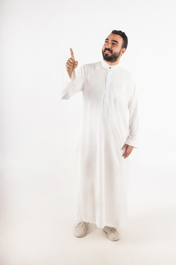 a stock image of khaliji man pointing up