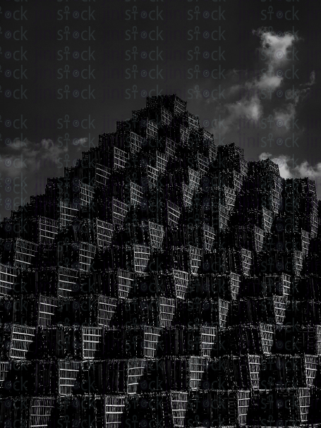 Pyramid made by wood boxs - stock image