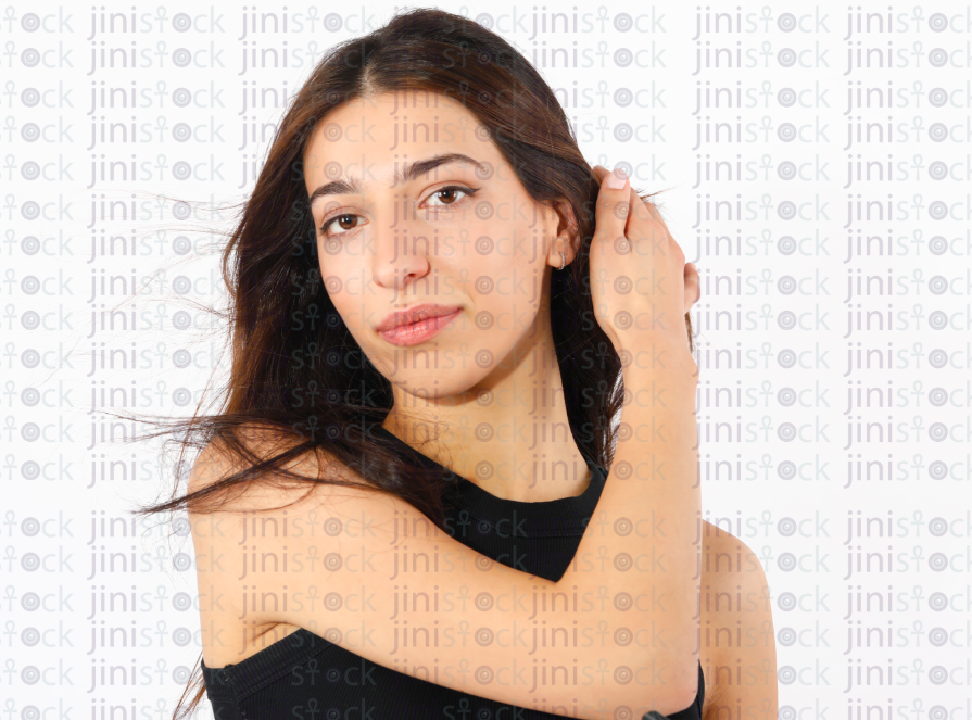 Egyptian model With Hands In Hair Isolated Background