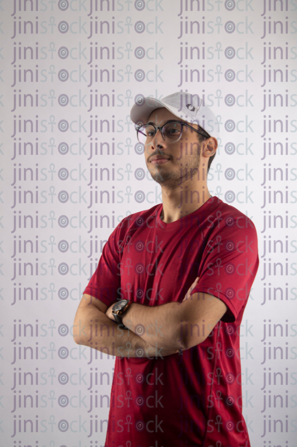 man with white hat and eye glass side view- stock image