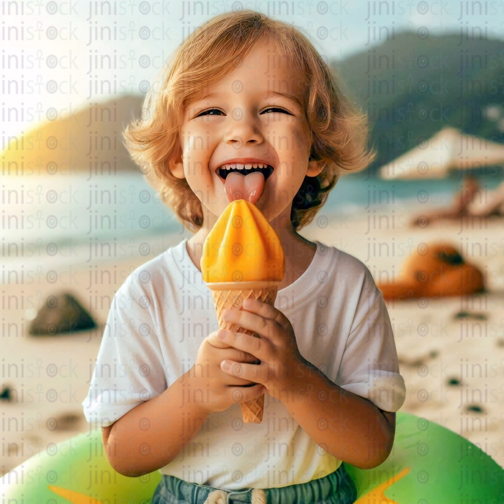 A little child licking an ice cream Ai