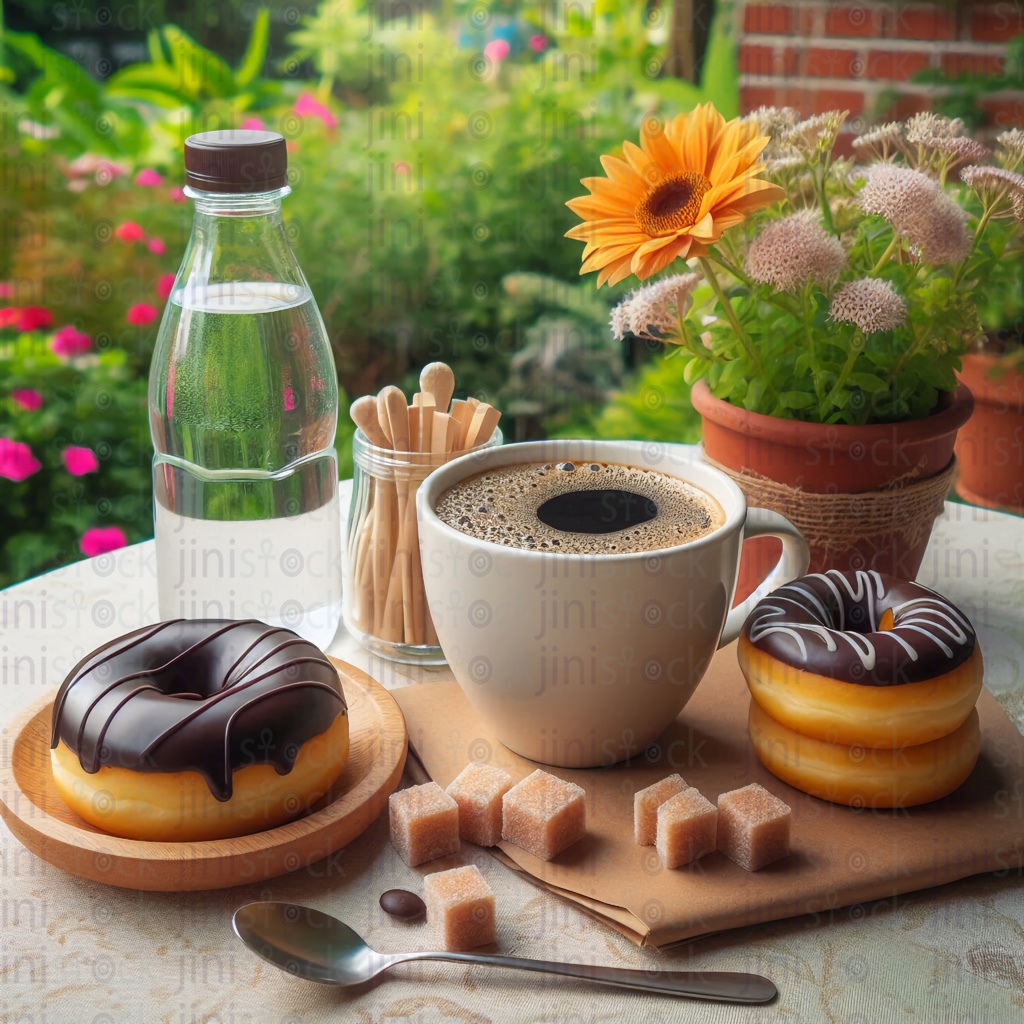 doughnuts and coffee in the garden ai