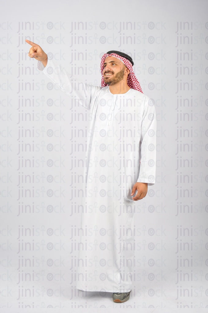 A khaliji man pointing at something