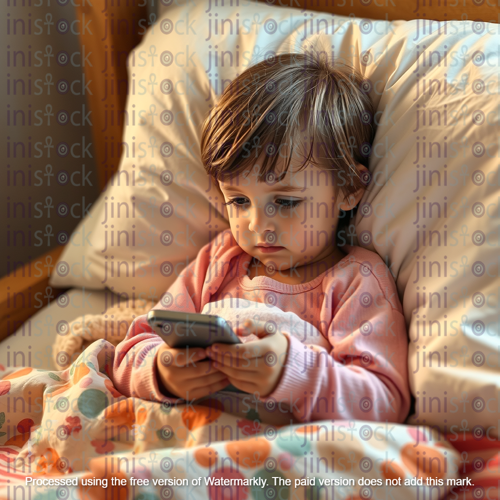 a kid in bed with a mobile