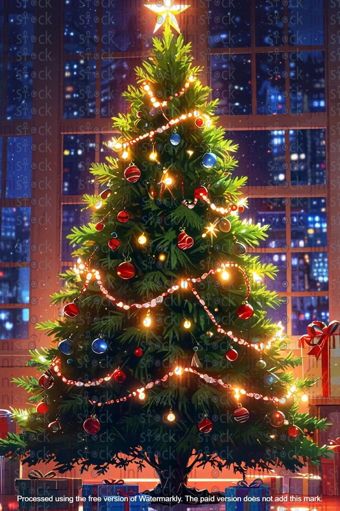 Christmas tree inside a house at night