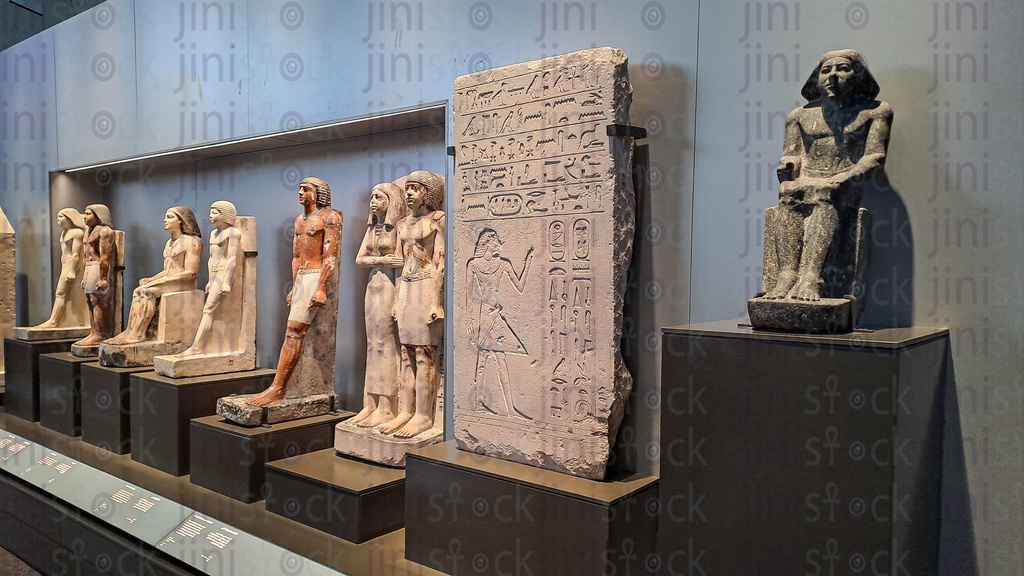 A collection of pharaonic statues in the Grand Egyptian Museum