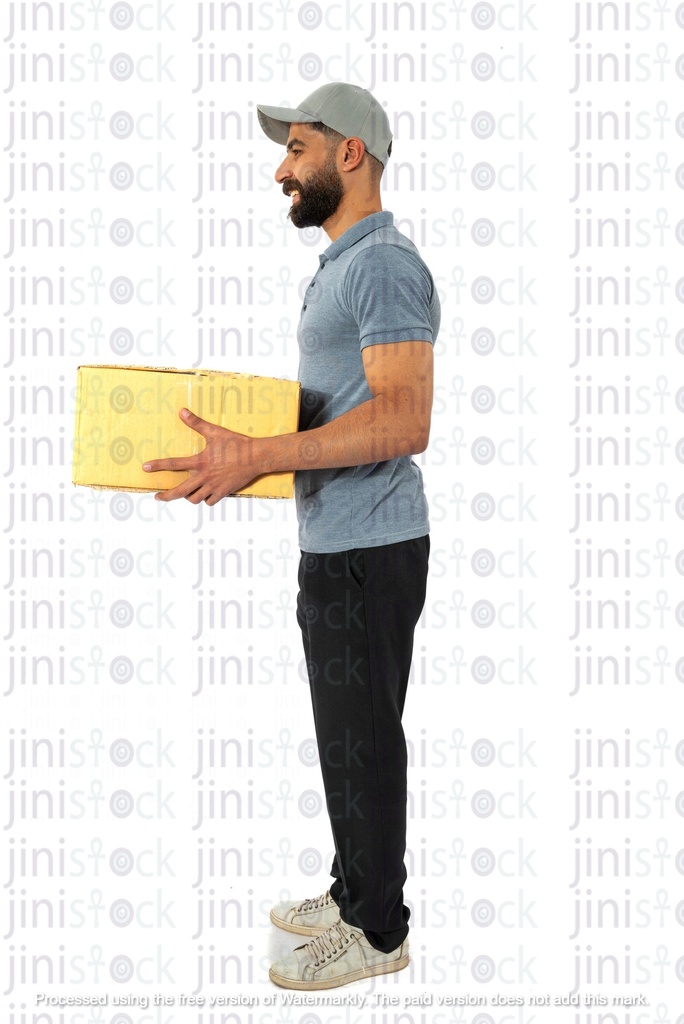 delivery man holding a box side view