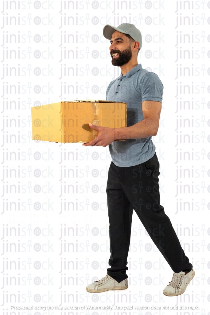 delivery man walking while carrying a box