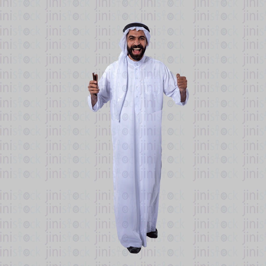 Khaliji man from the Saudi gulf happy and cheering