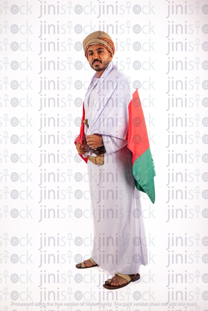 Omani arab khaliji man from gulf wearing the flag