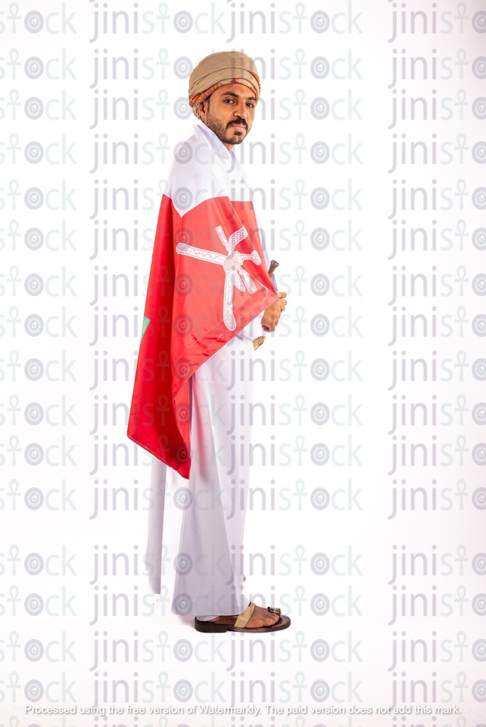 Omani khaliji arab man from gulf wearing the flag