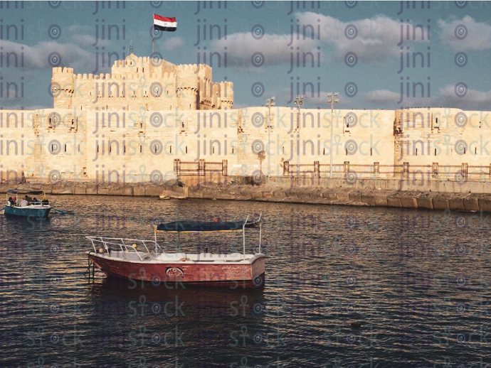 Qaitbay Castle in front of the Alexandria Sea - stock image