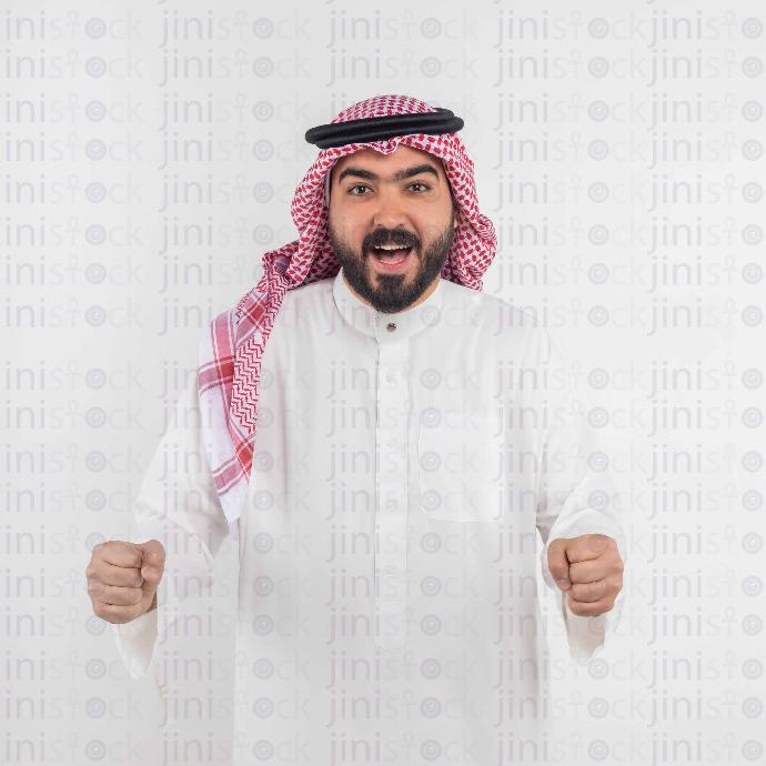 khaliji man with khaliji gelbab on isolated background  stock image