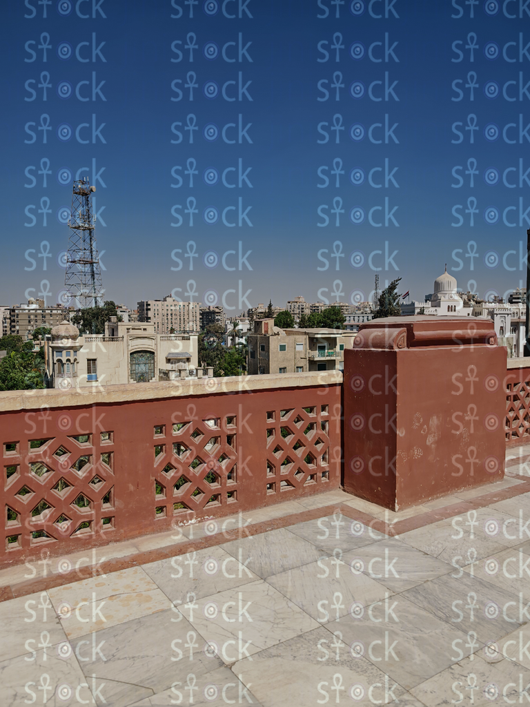 Rooftop terrace with red stone 