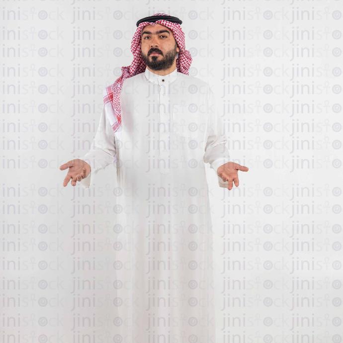 khaliji man with open hands stock image with high quality