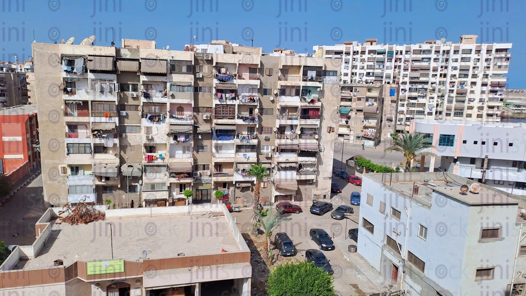 زاوية علوية للشارع ومباني او عمارات من اعلى في بور فوائد فى محافظة بورسعيد مصر