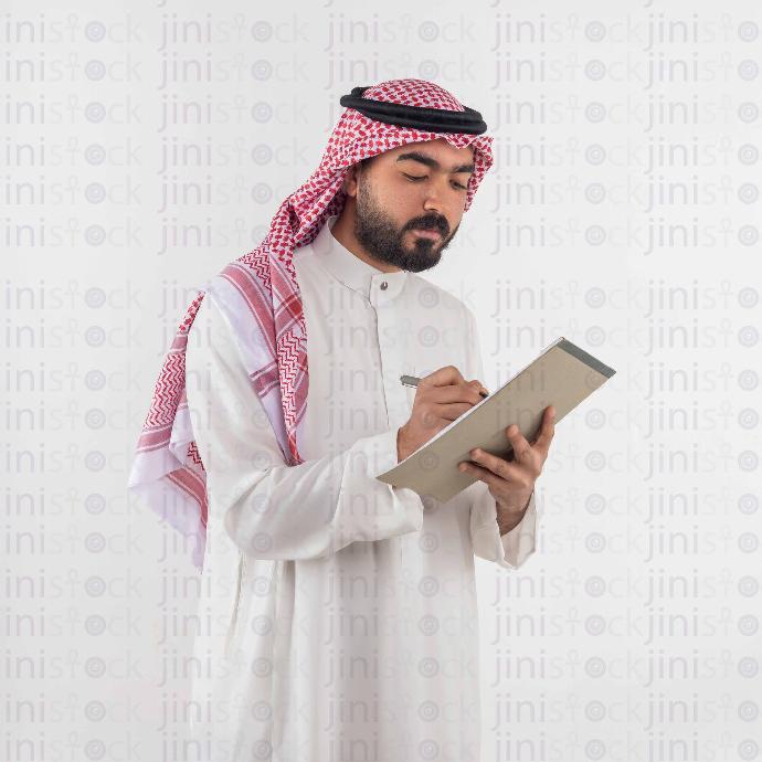 khaliji man writing stock image with high quality