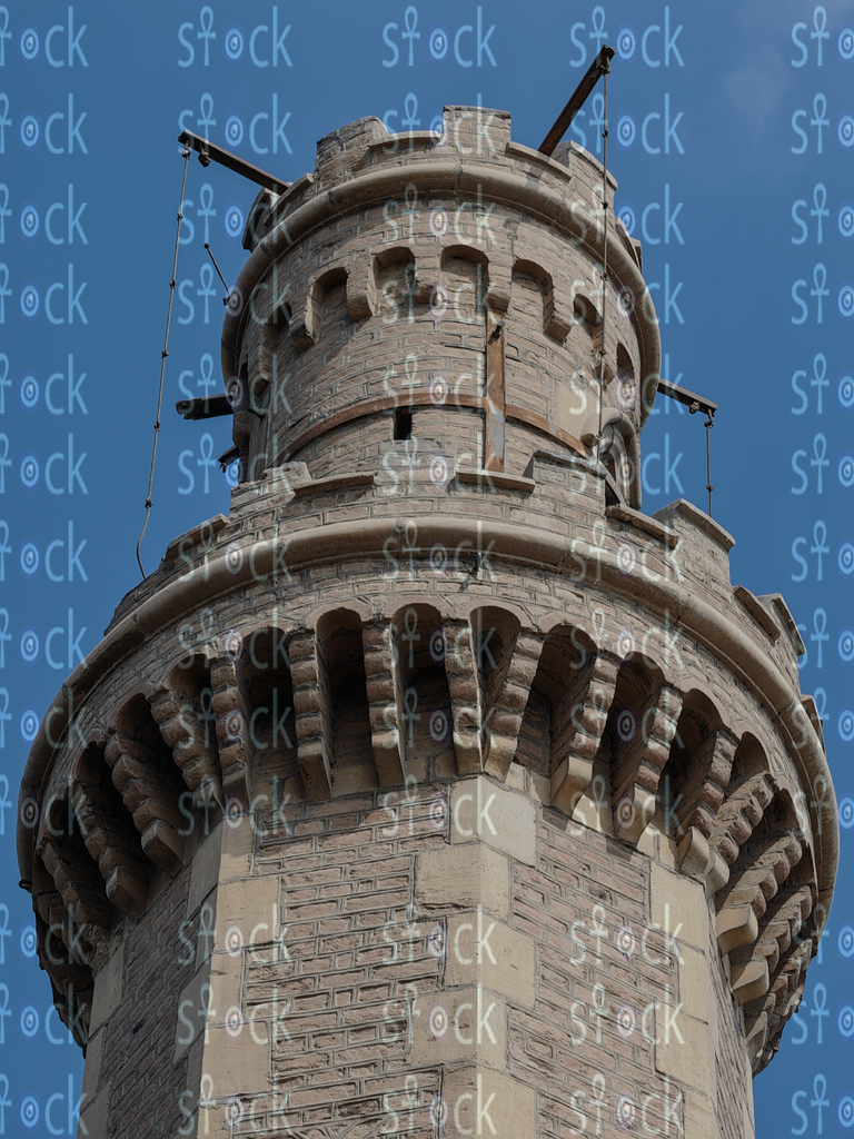Close-up photos of a stone tower in Qanater 
