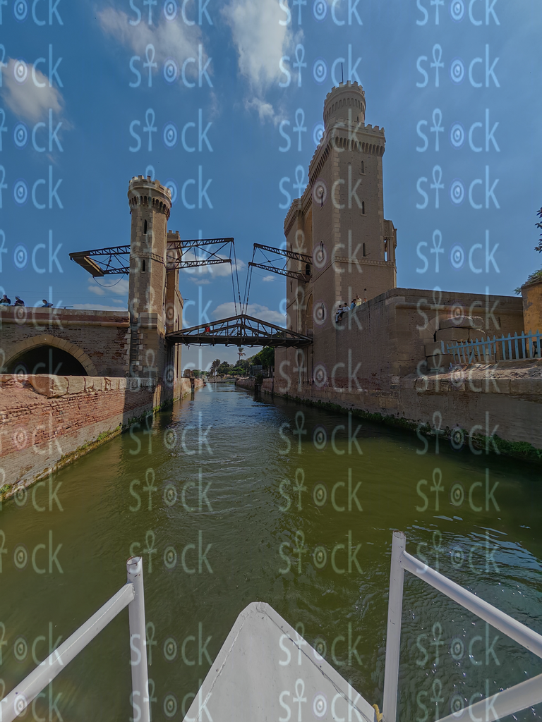 The Nile River between the ancient towers of Qanater 