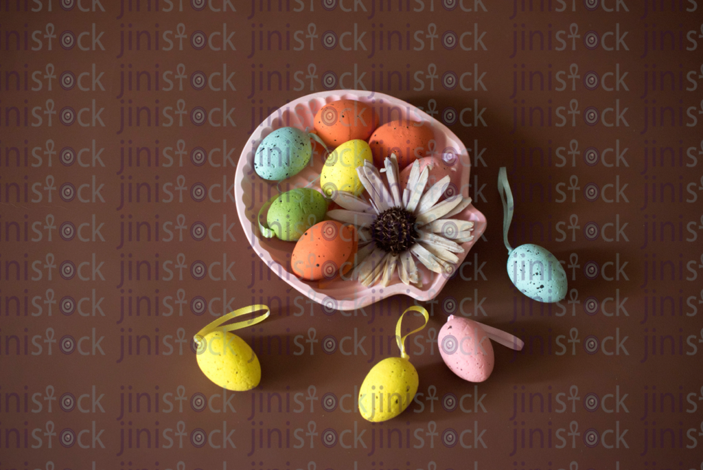 Easter eggs on plate-stock image