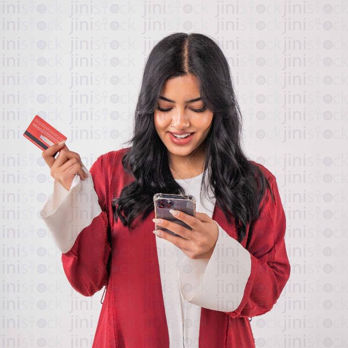 khaliji woman online shopping stock image