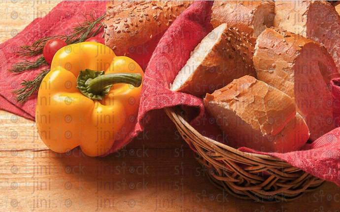 bread basket on the kitchen counter - stock image