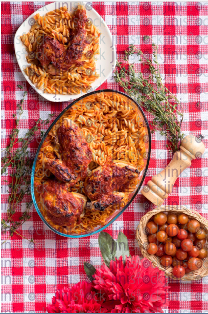 gilled chicken top view - stock image