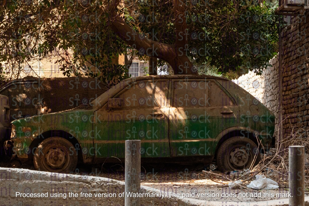 old car with dust all over the car-stock image