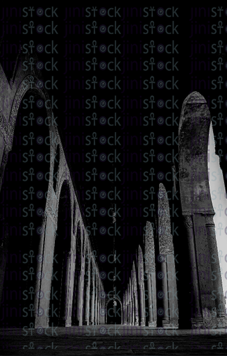 A corridor from inside the Amr Ibn Al-Aas Mosque - black and white - stock image
