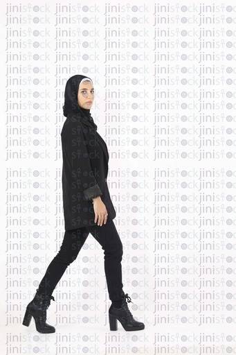 Vieled female model wearing a hijab and a black suit stock image