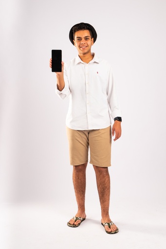 man holding a phone in his hand - stock image