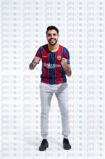 Barcelona football fan excited for his team and cheering