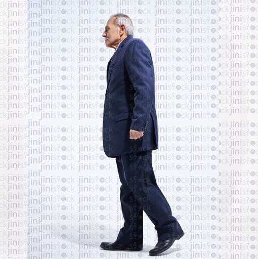 old man in a suite walking side view