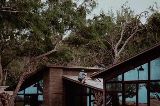 people working  on house roof stock images